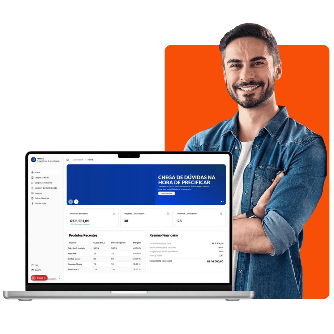 Empresário analisando gráficos de precificação